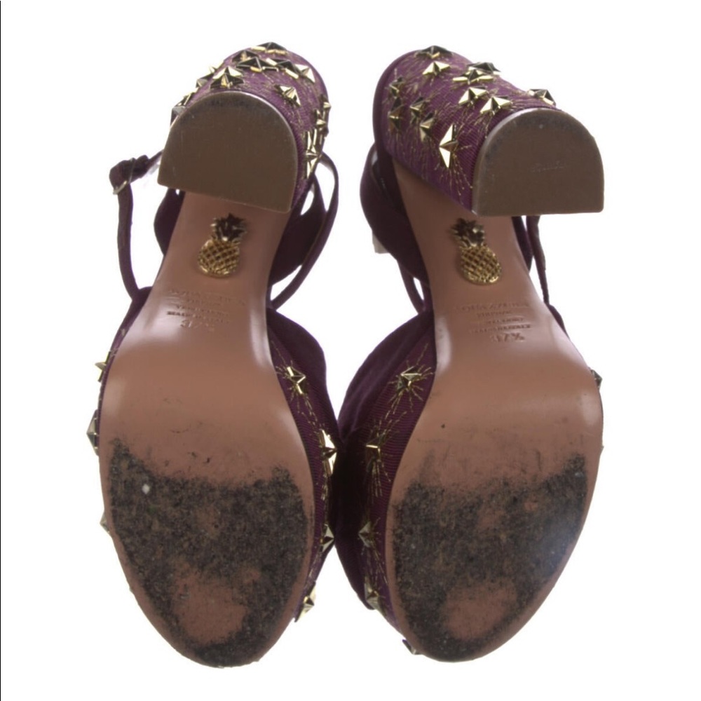 $895 AQUAZZURA Mira Embellished Twill Platform Sandal Plum 37.5 - Picture 8 of 12